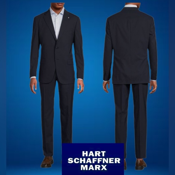 Hart Schaffner Marx Suit 42R (38x30) Mens 2 Piece Navy Blue Worsted Wool - Picture 1 of 12